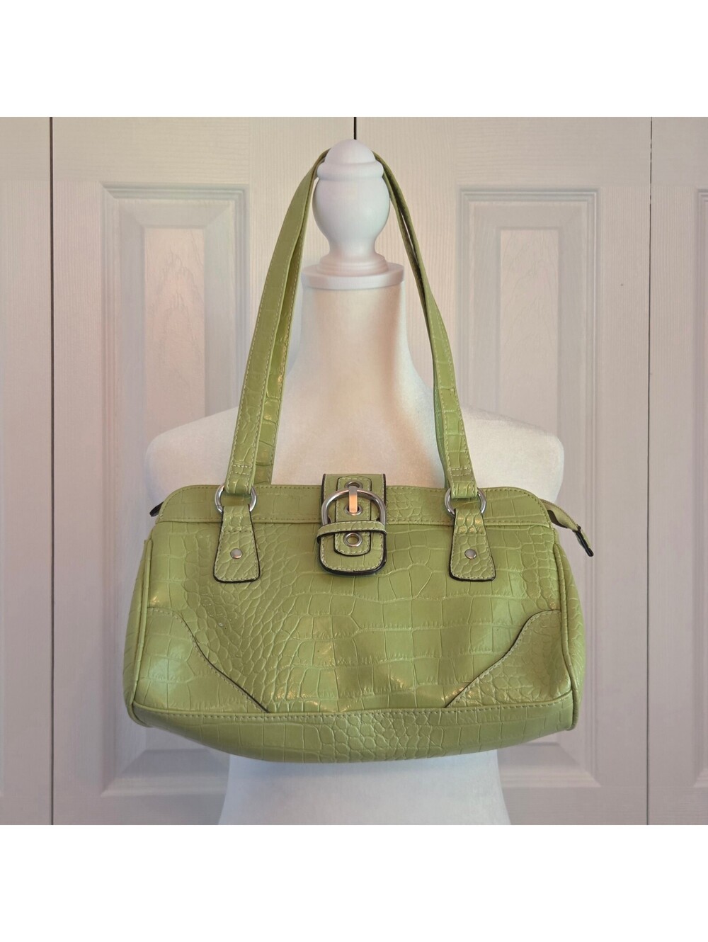 Lime Green Faux Alligator Y2K Shoulder Bag / Top Handle Bag